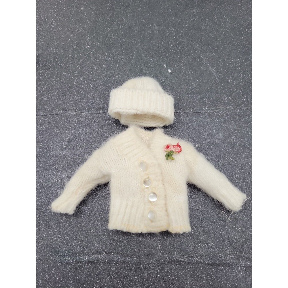 VTG PENNY BRITE WINTER PRINCESS White CARDIGAN SWEATER & HAT 1963